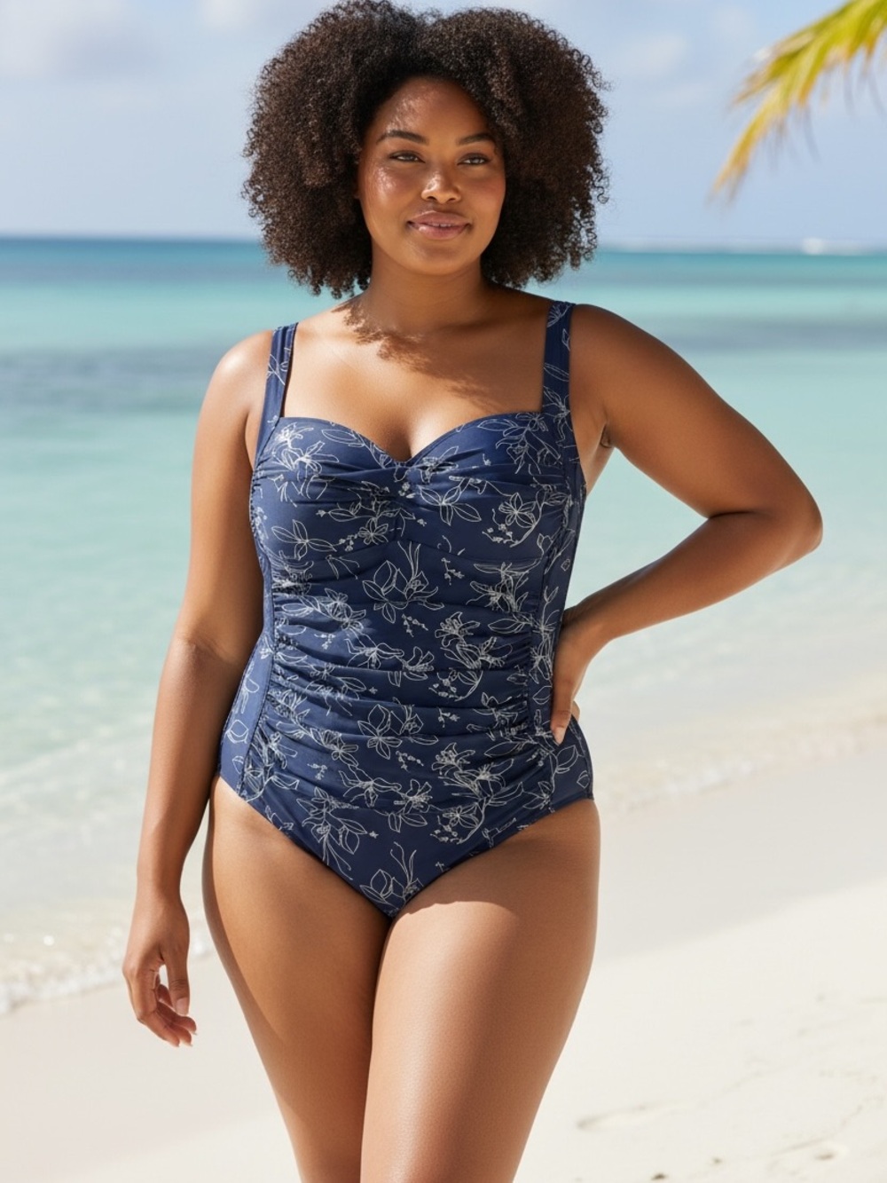 Niptuck Swim Navy Floral One-Piece Swimsuit Size 10 Multi Fit Cup Tummy Control